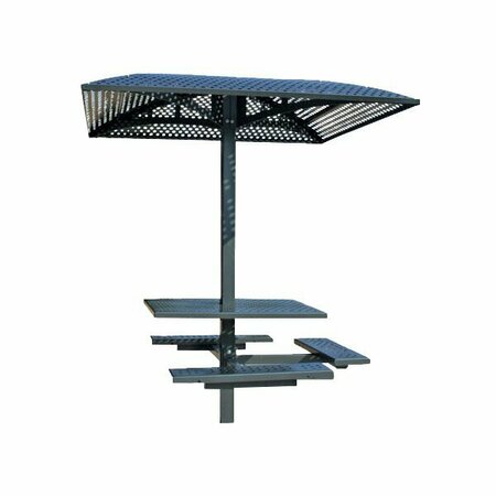 PARIS SITE FURNISHINGS PSF Single Pedestal 46'' Square Surface Mount Perforated Steel Picnic Table with 4 Attached Seats 969SPS4PSSF